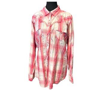 Ariat Plus Size Western Snap Shirt Pink Plaid Cowgirl Rodeo Stampede Size XXL